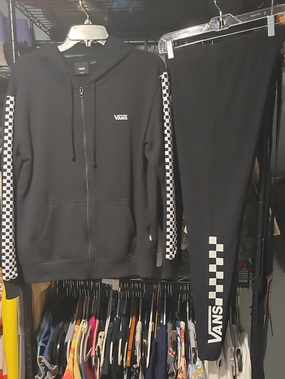 Vans Black Checkerboard Zip-Up Hoodie and Legging Set